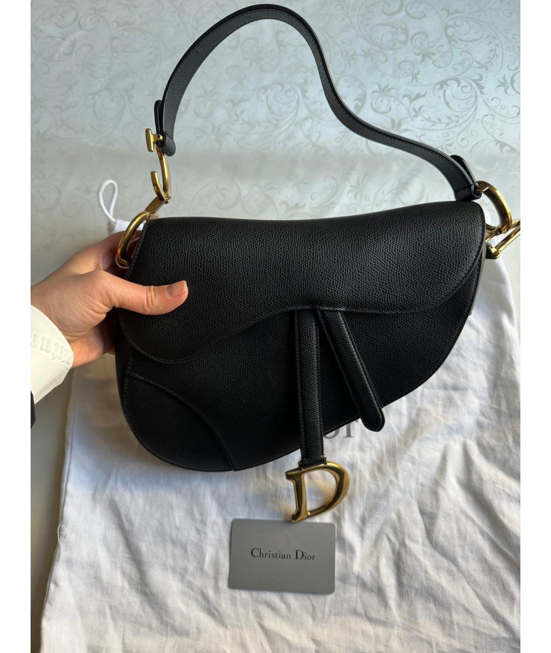 CHRISTIAN DIOR Черная кожаная сумка с короткими ручками, фото 7