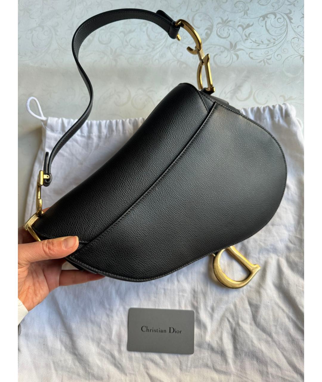 CHRISTIAN DIOR Черная кожаная сумка с короткими ручками, фото 3