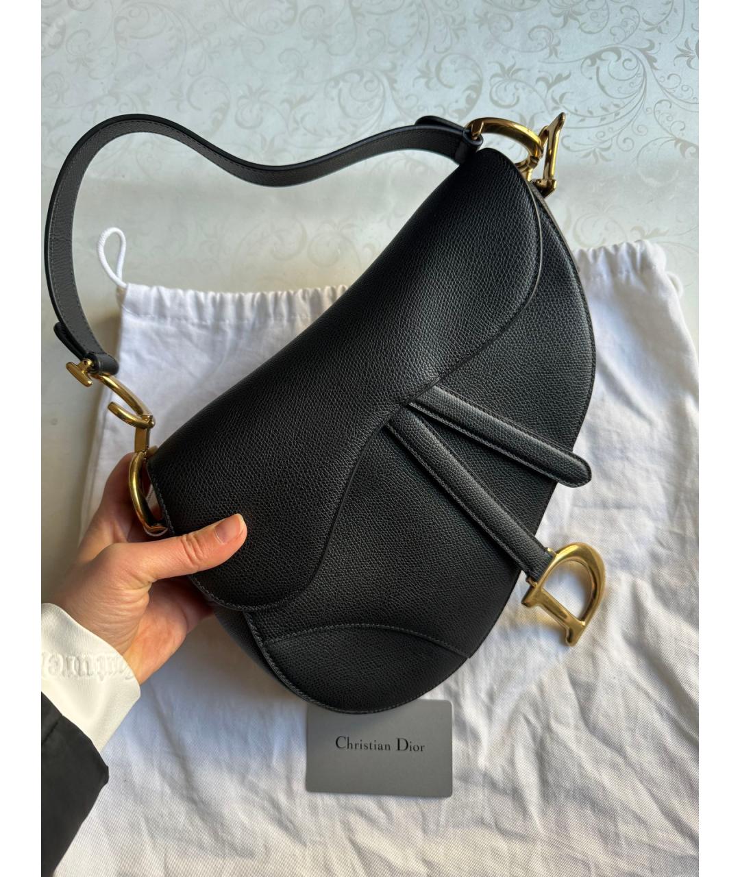 CHRISTIAN DIOR Черная кожаная сумка с короткими ручками, фото 2