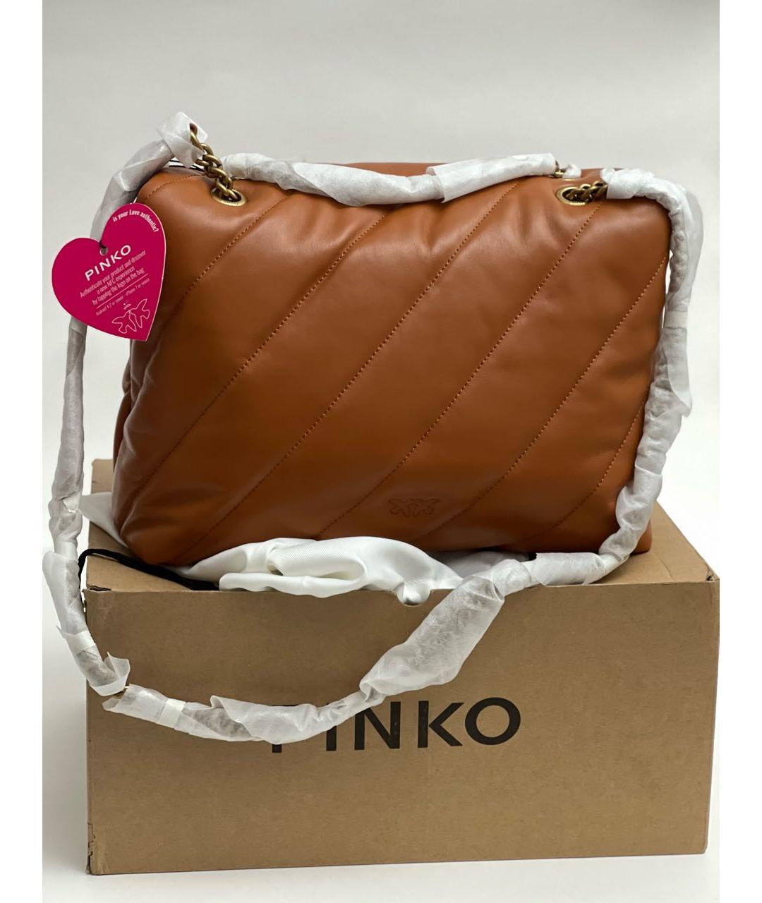 PINKO Коричневая кожаная сумка через плечо, фото 3