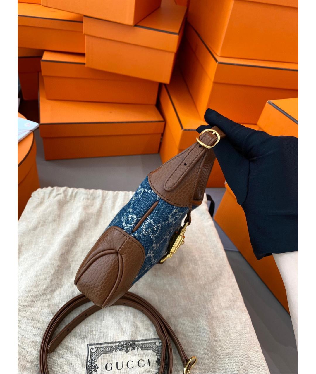 GUCCI Голубая деним сумка с короткими ручками, фото 4