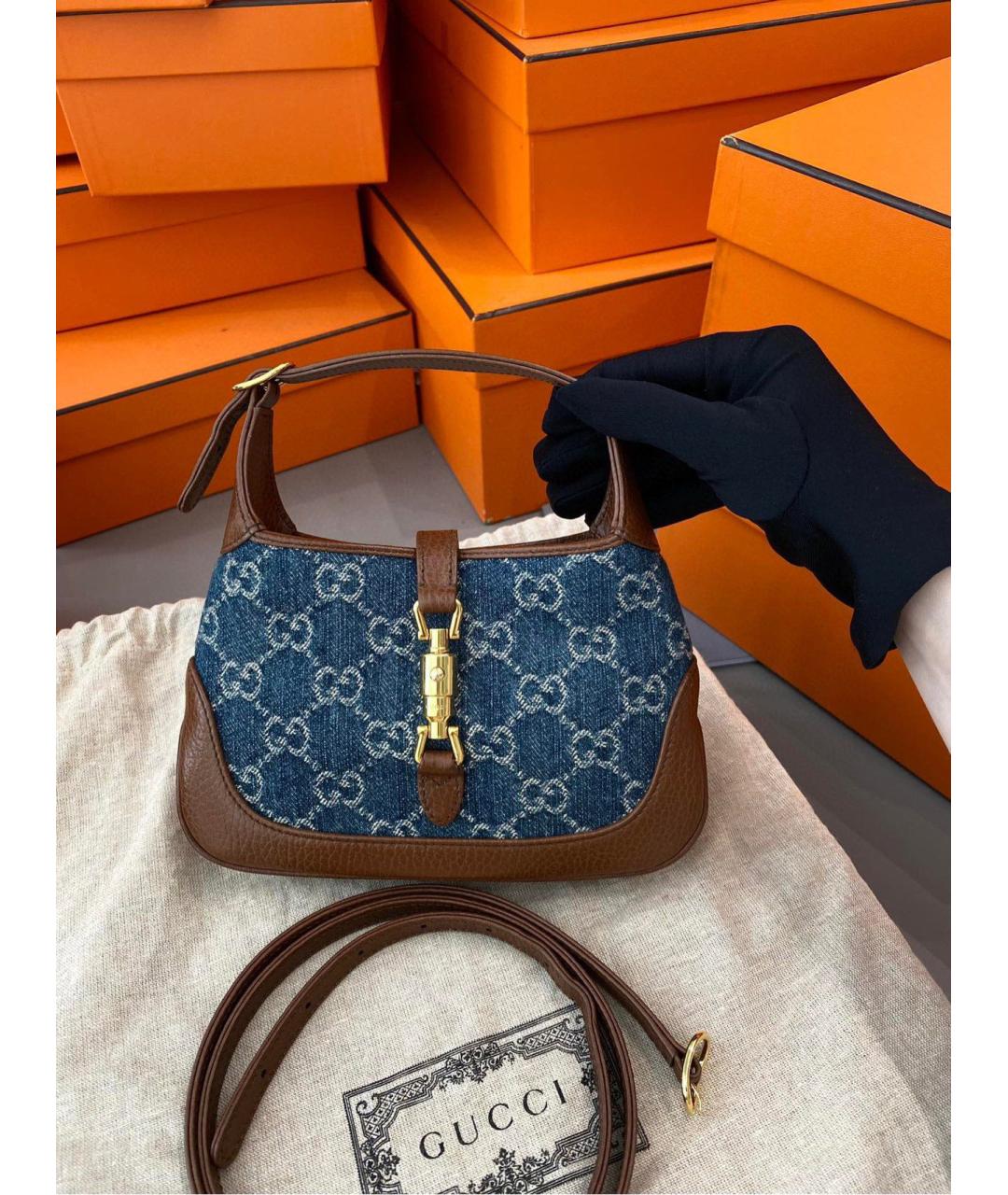 GUCCI Голубая деним сумка с короткими ручками, фото 9