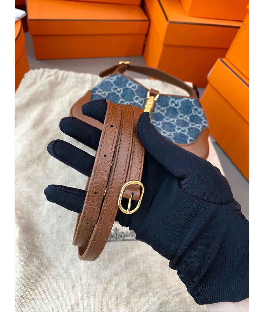 GUCCI Голубая деним сумка с короткими ручками, фото 7