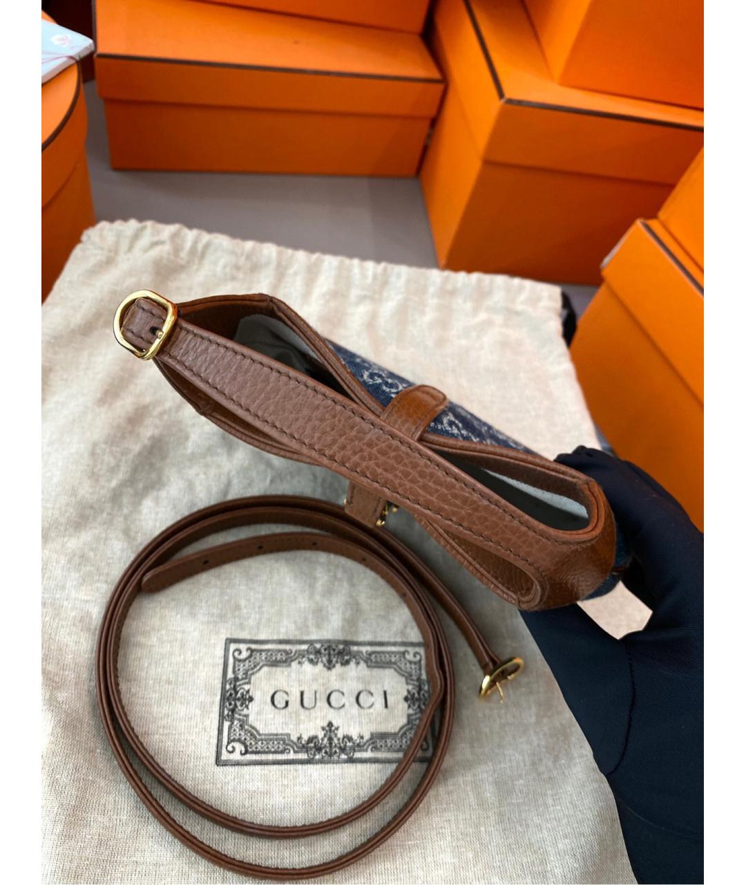 GUCCI Голубая деним сумка с короткими ручками, фото 6