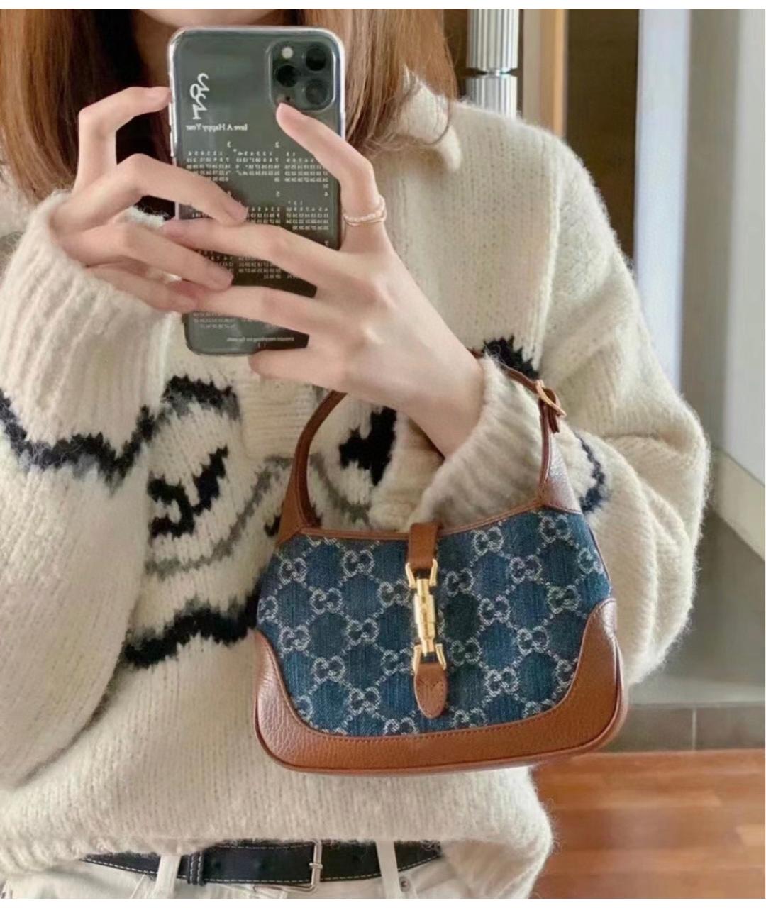GUCCI Голубая деним сумка с короткими ручками, фото 8