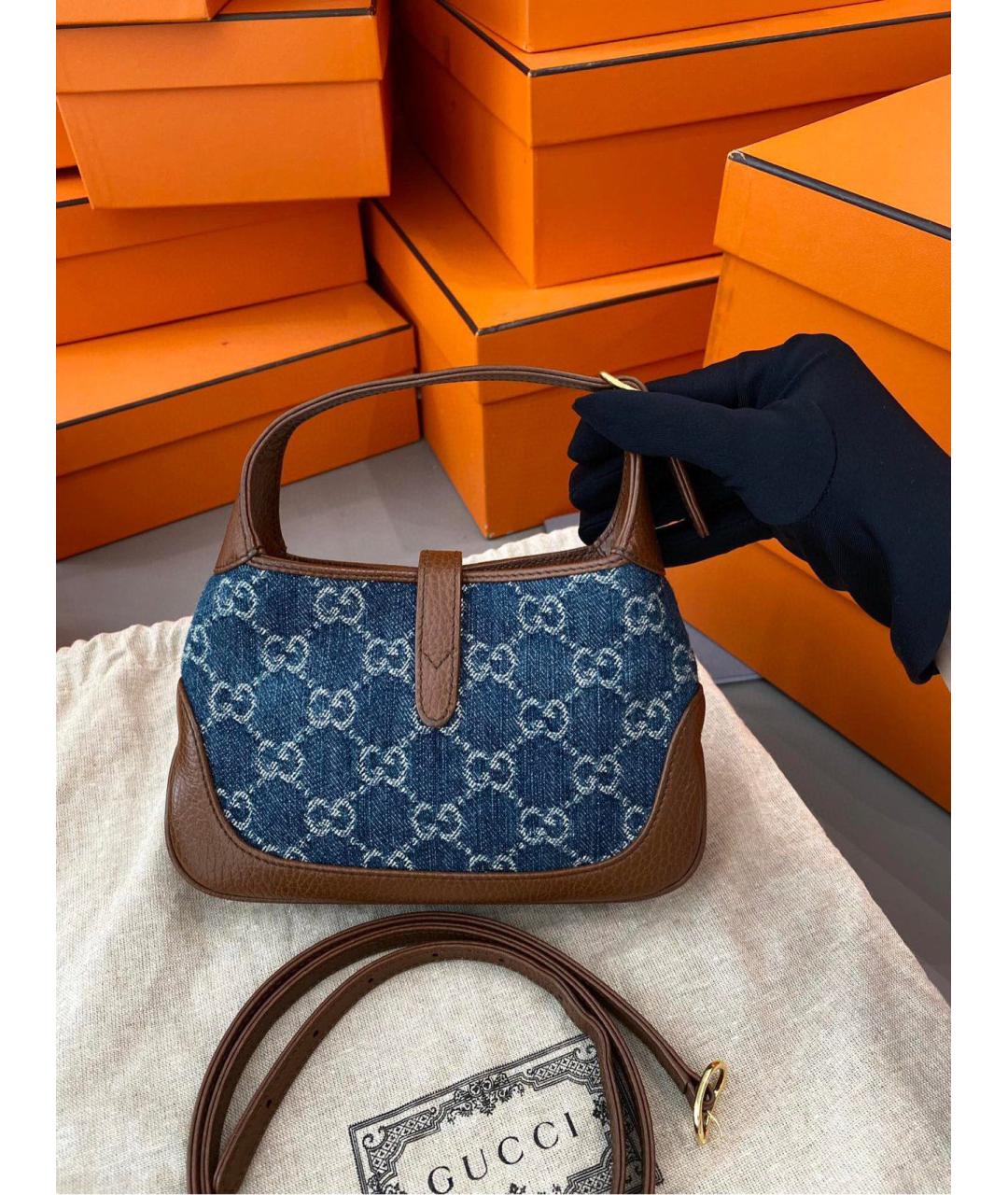 GUCCI Голубая деним сумка с короткими ручками, фото 2