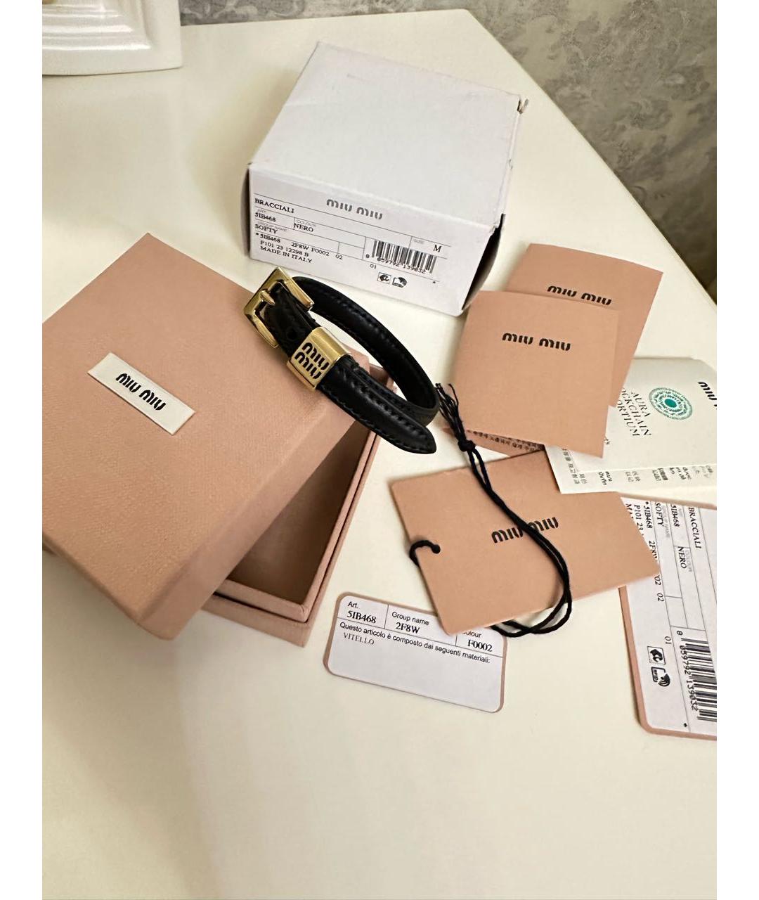 MIU MIU Черный кожаный браслет, фото 3