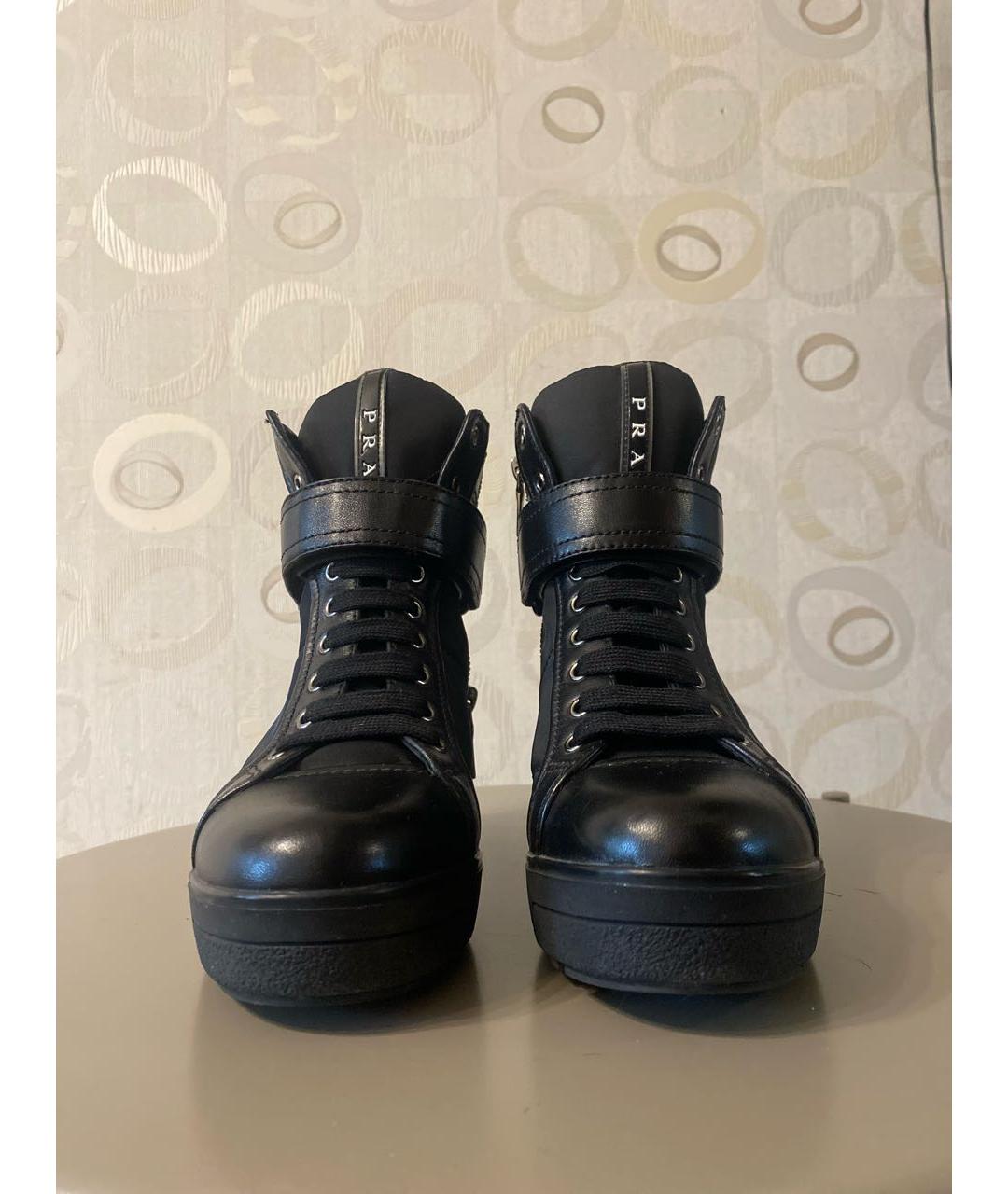 PRADA Черные кожаные кроссовки, фото 2