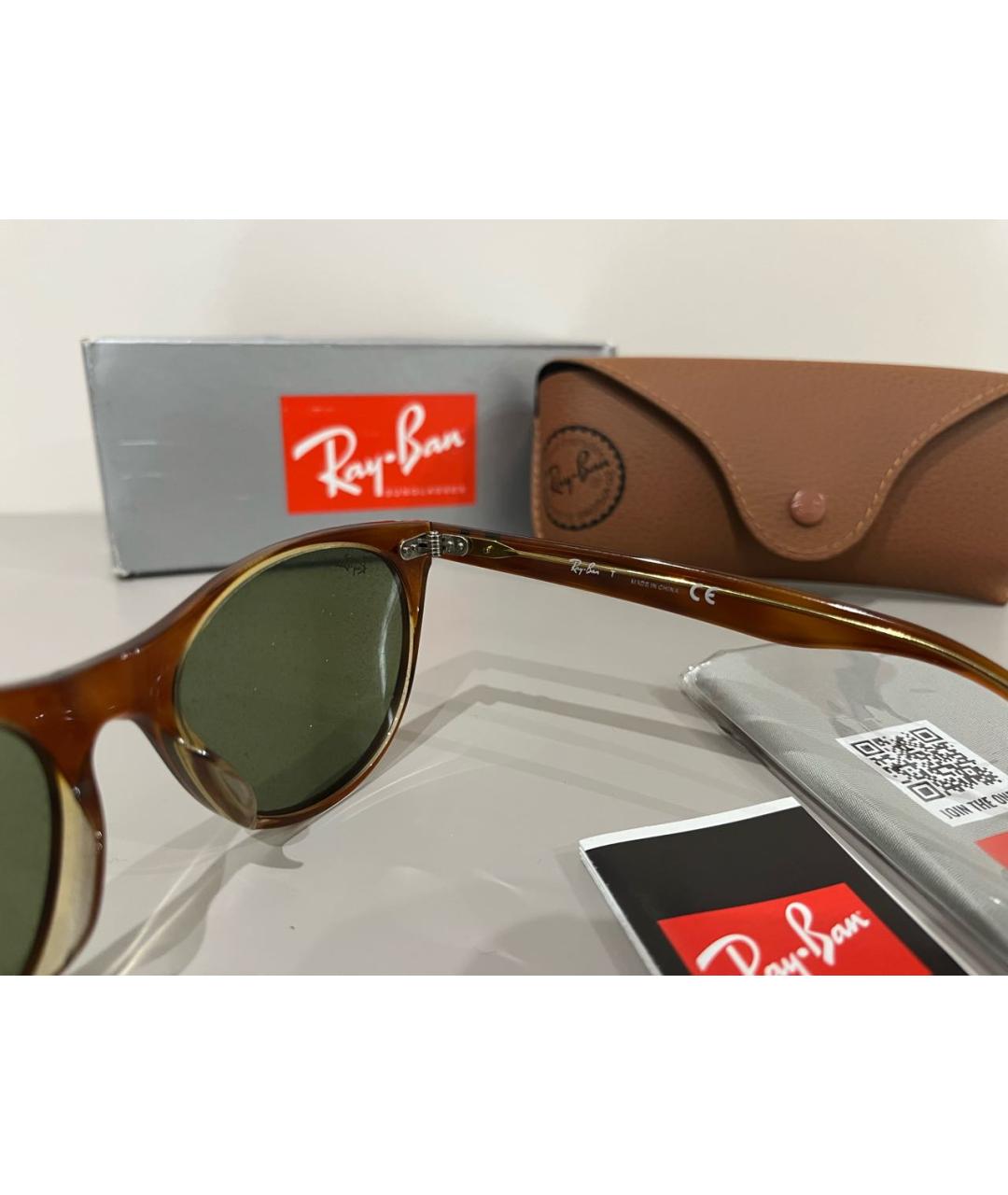 RAY BAN Коричневые пластиковые солнцезащитные очки, фото 4
