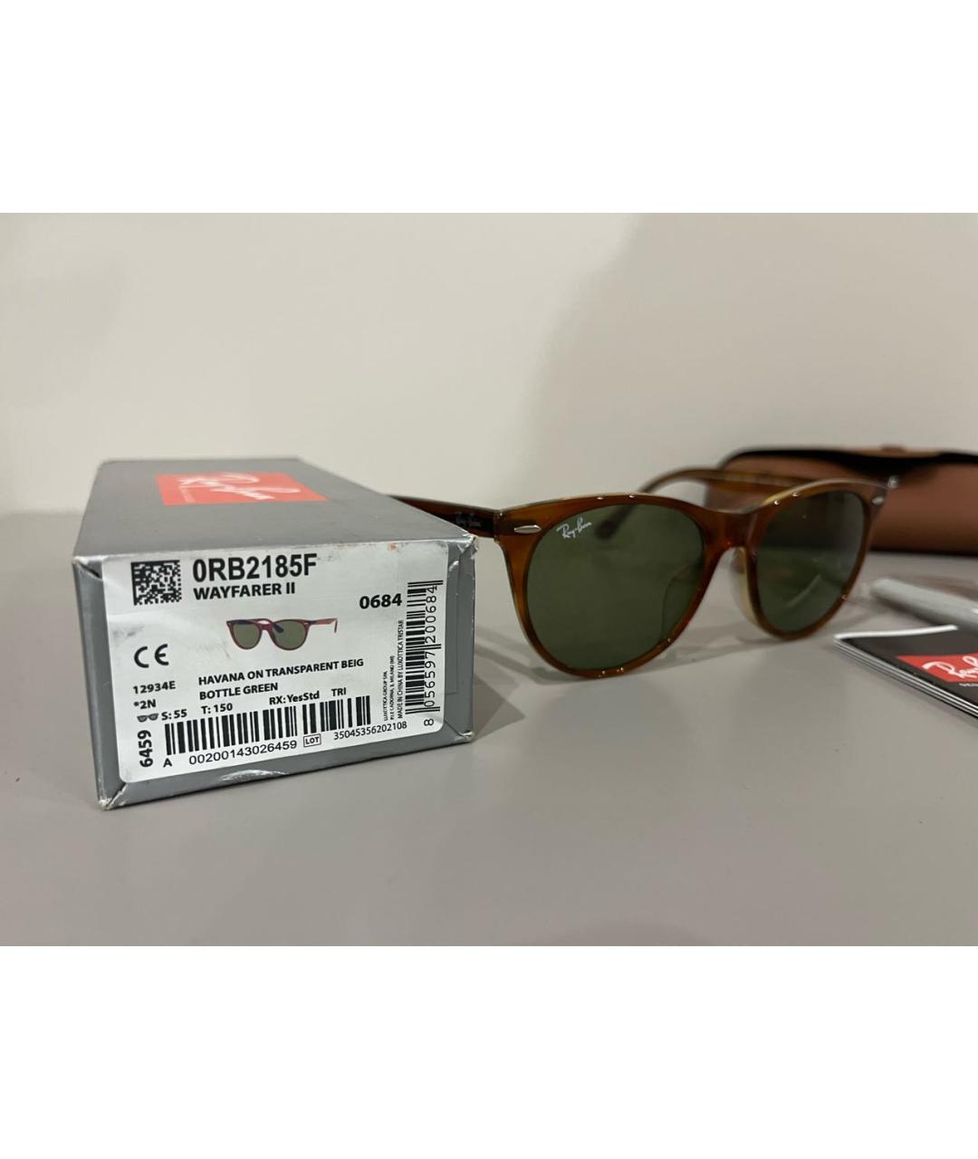 RAY BAN Коричневые пластиковые солнцезащитные очки, фото 5