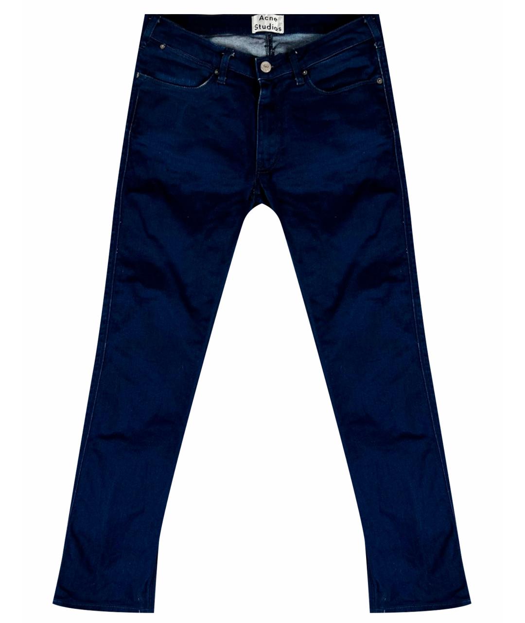 ACNE STUDIOS Темно-синие хлопко-эластановые джинсы скинни, фото 1
