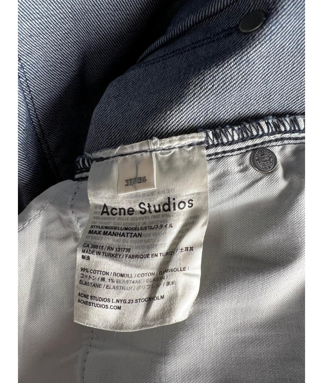 ACNE STUDIOS Темно-синие хлопко-эластановые джинсы скинни, фото 4