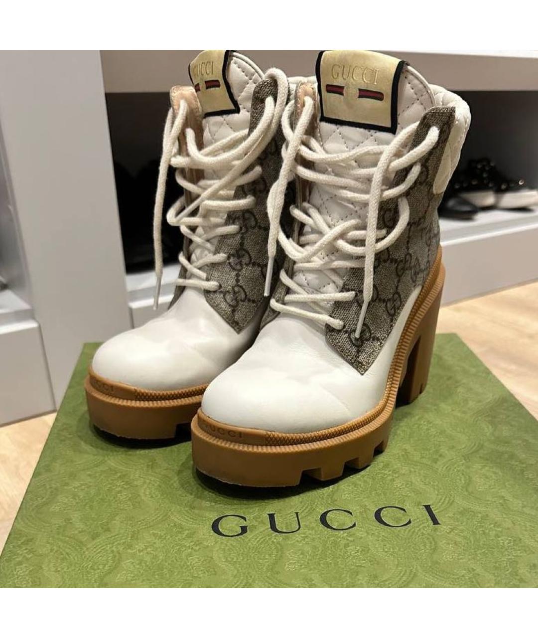 GUCCI Бежевые кожаные ботинки, фото 6