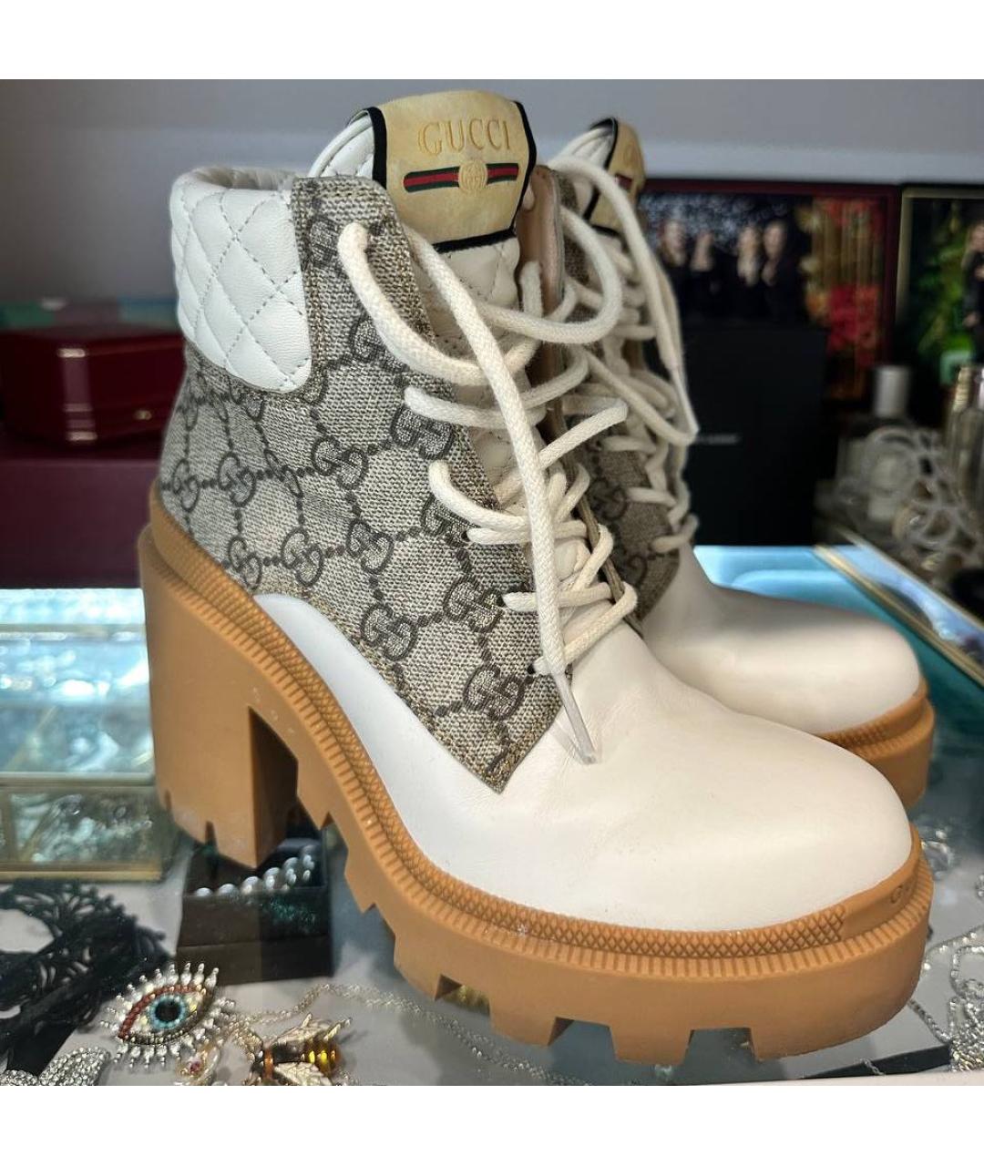 GUCCI Бежевые кожаные ботинки, фото 2