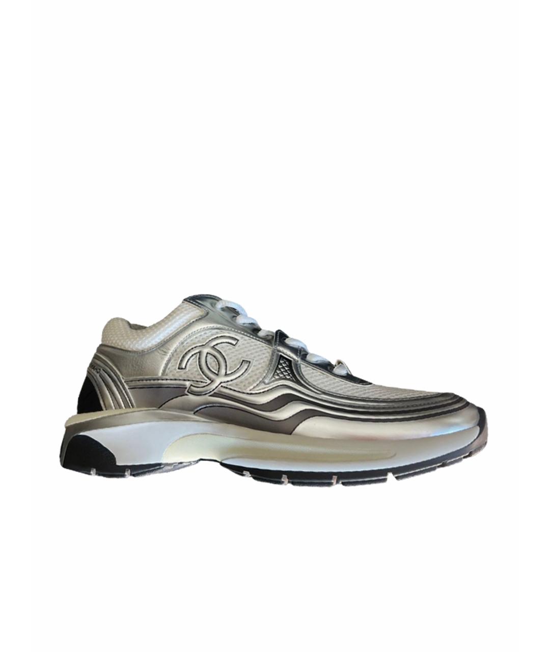 CHANEL PRE-OWNED Серебряные текстильные кроссовки, фото 1