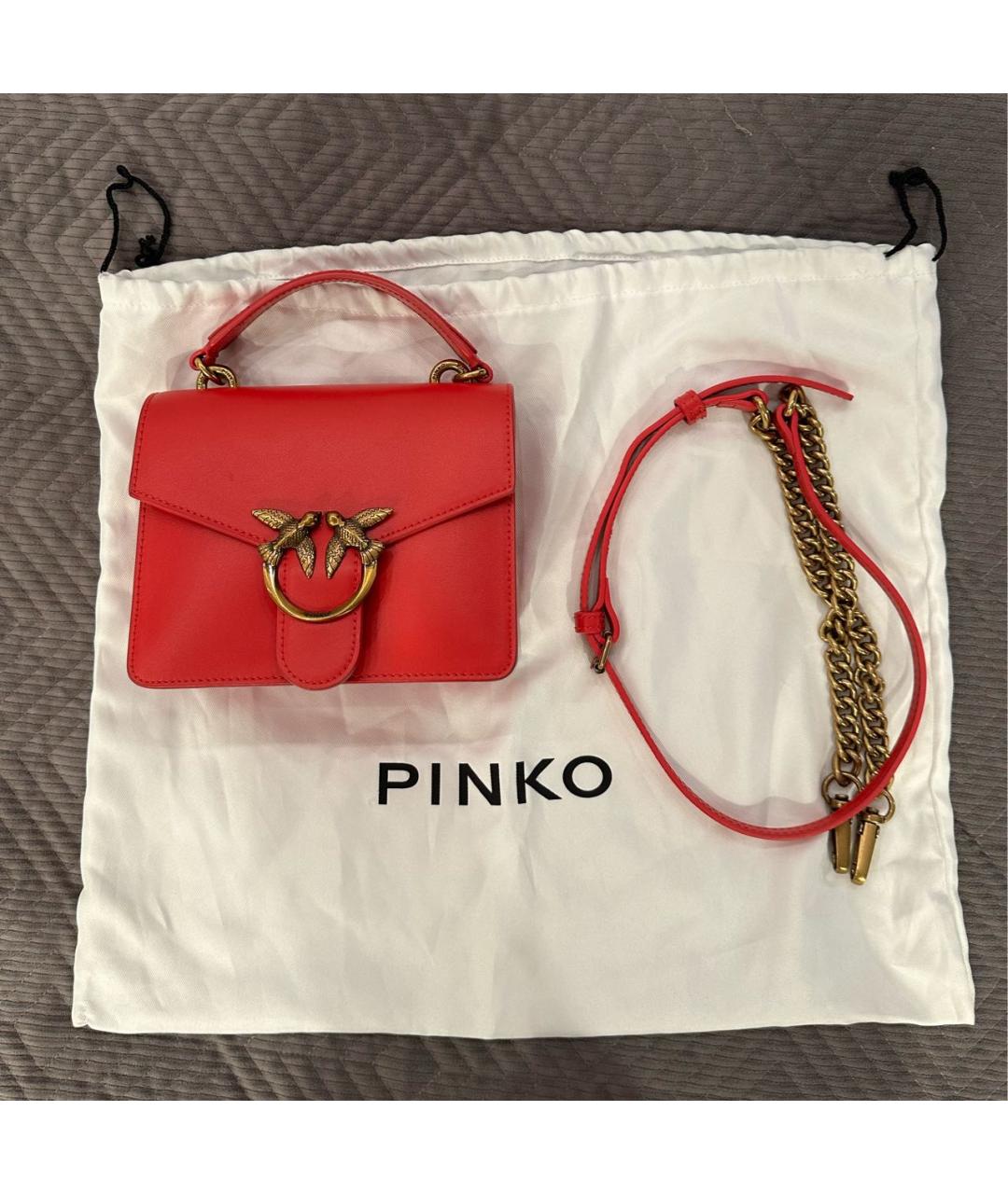 PINKO Красная кожаная сумка с короткими ручками, фото 4