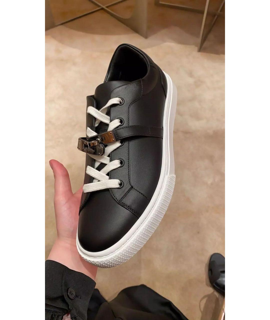 HERMES Черные кожаные кроссовки, фото 2