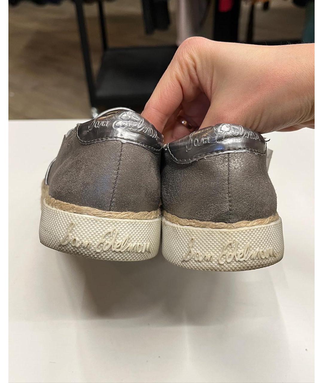 SAM EDELMAN Серебряные кожаные слипоны, фото 3