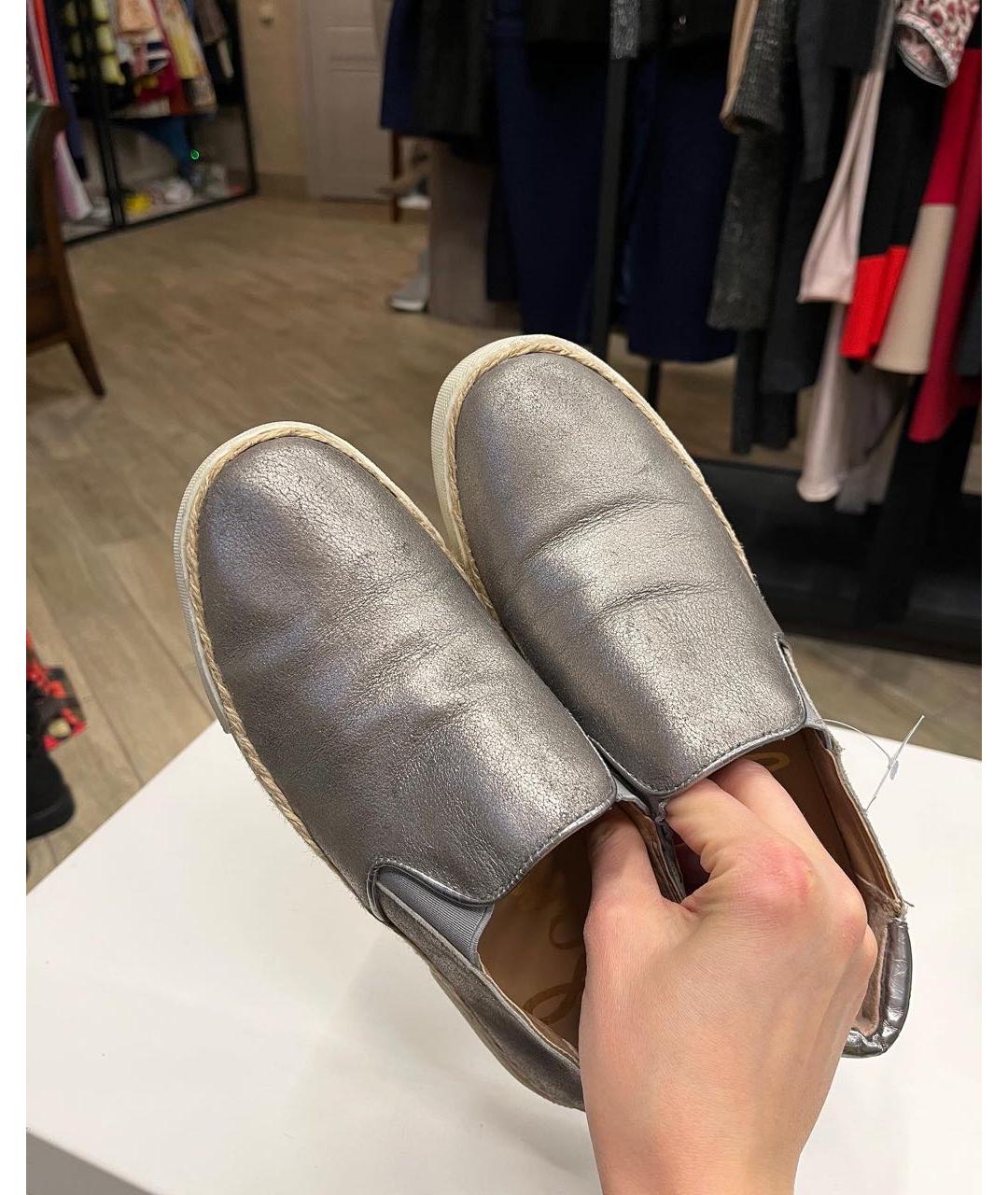 SAM EDELMAN Серебряные кожаные слипоны, фото 2