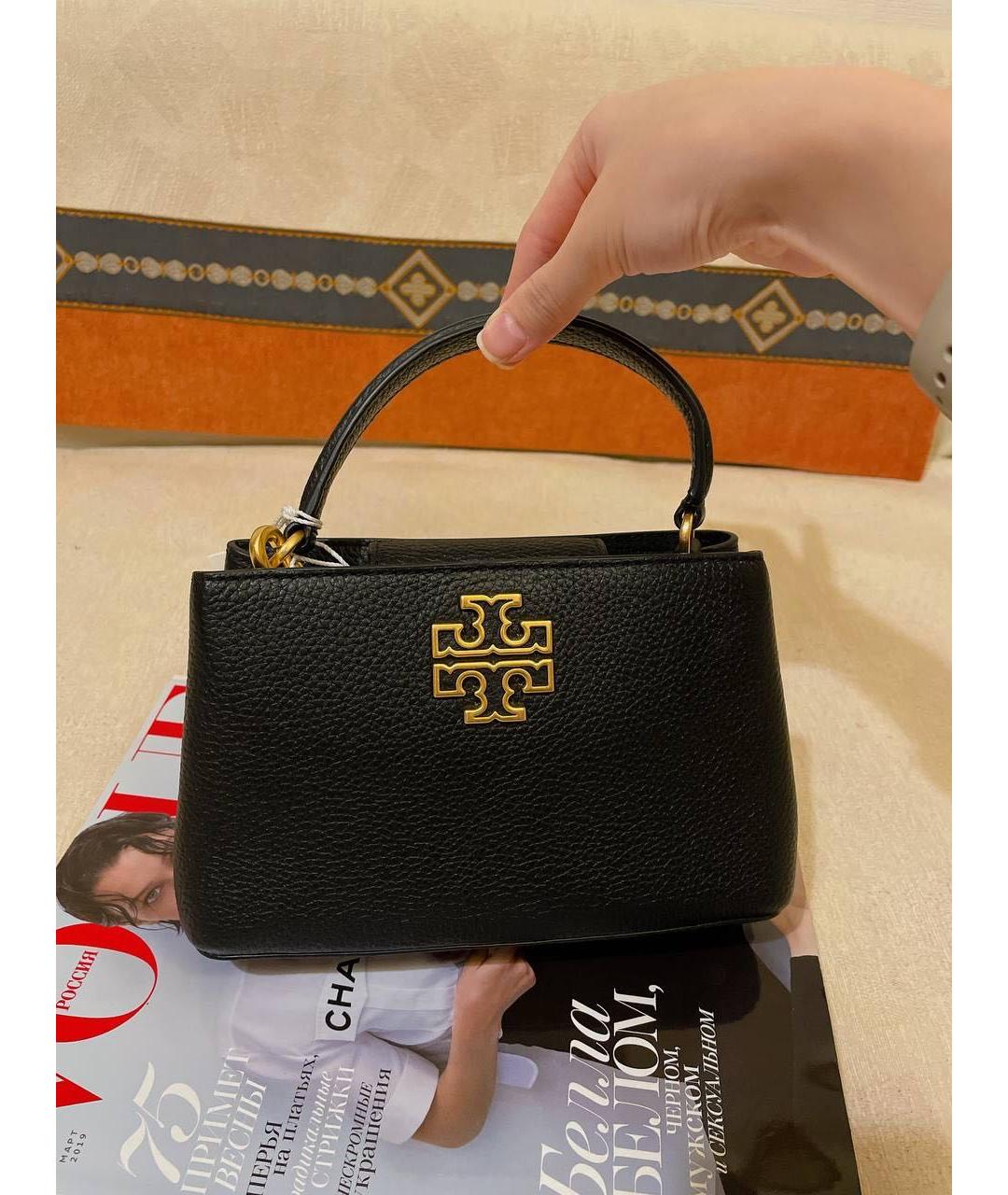 TORY BURCH Черная кожаная сумка с короткими ручками, фото 8