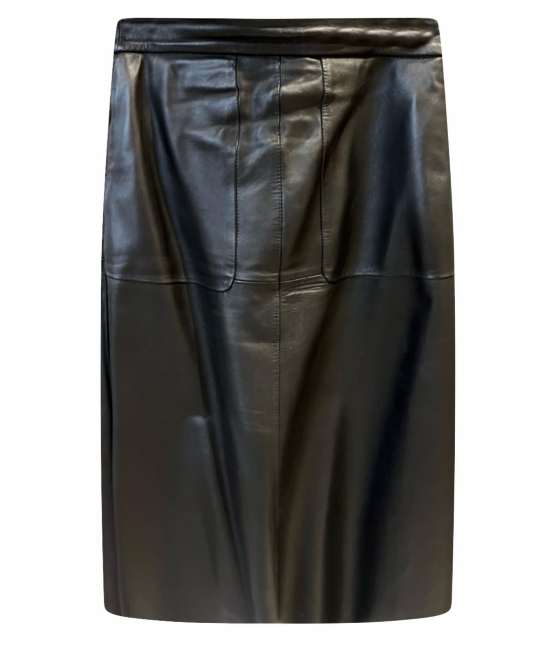 SPORT MAX CODE Черная кожаная юбка миди, фото 1