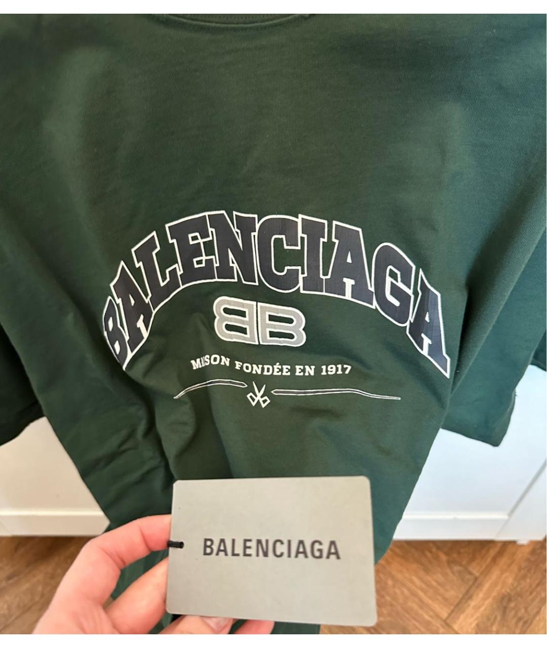 BALENCIAGA Зеленая хлопковая футболка, фото 4