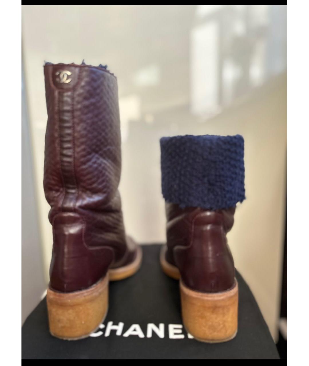 CHANEL PRE-OWNED Бордовые кожаные полусапоги, фото 5