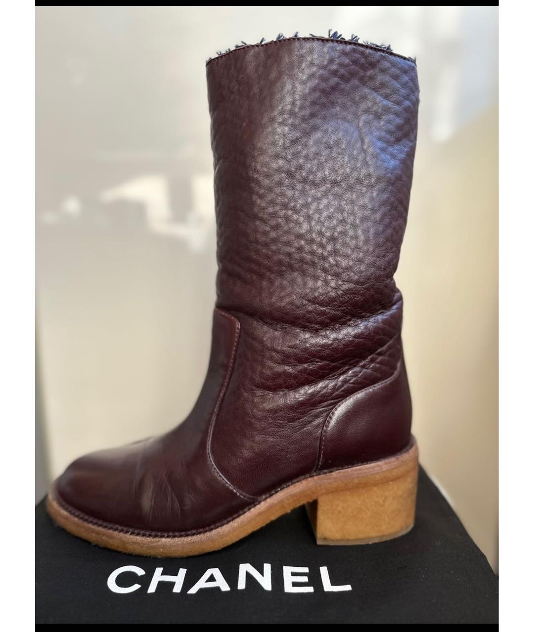 CHANEL PRE-OWNED Бордовые кожаные полусапоги, фото 7