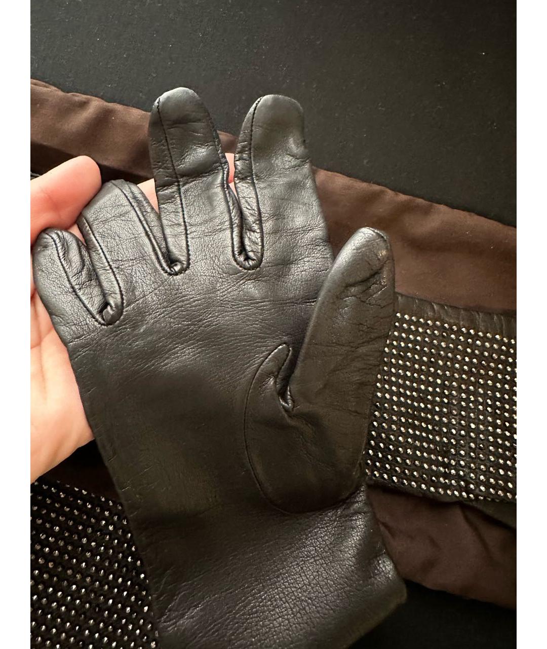 ROBERTO CAVALLI Коричневые кожаные перчатки, фото 5
