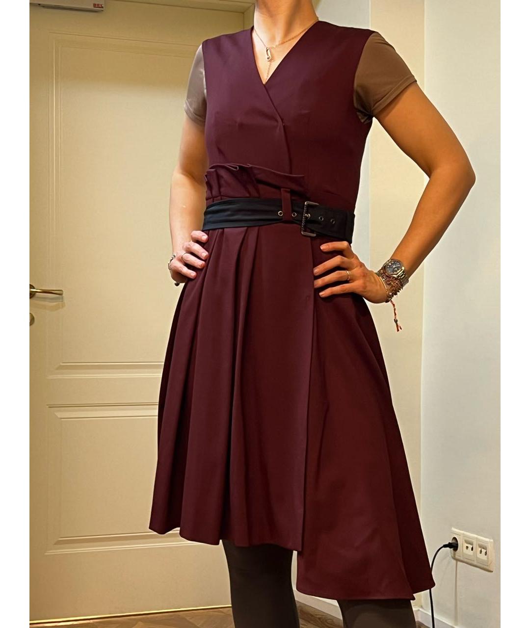 SPORTMAX Бордовое шерстяное повседневное платье, фото 7