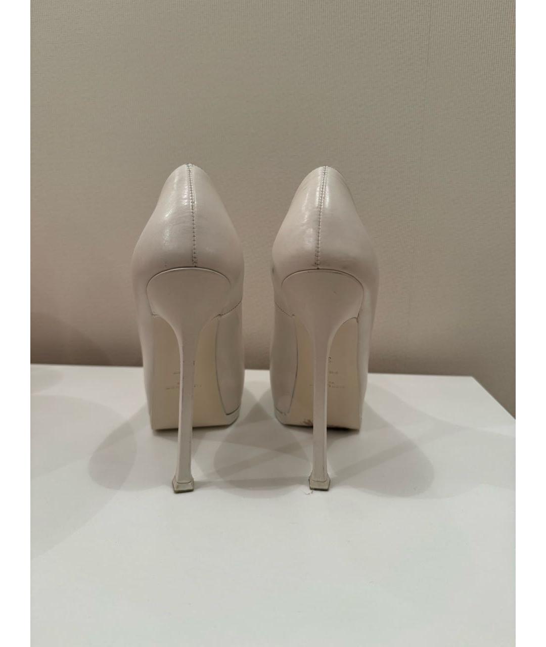 SAINT LAURENT Белые кожаные свадебные туфли на высоком каблуке, фото 3
