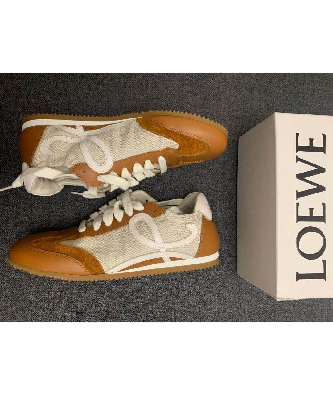 LOEWE Коричневые кожаные кеды, фото 2