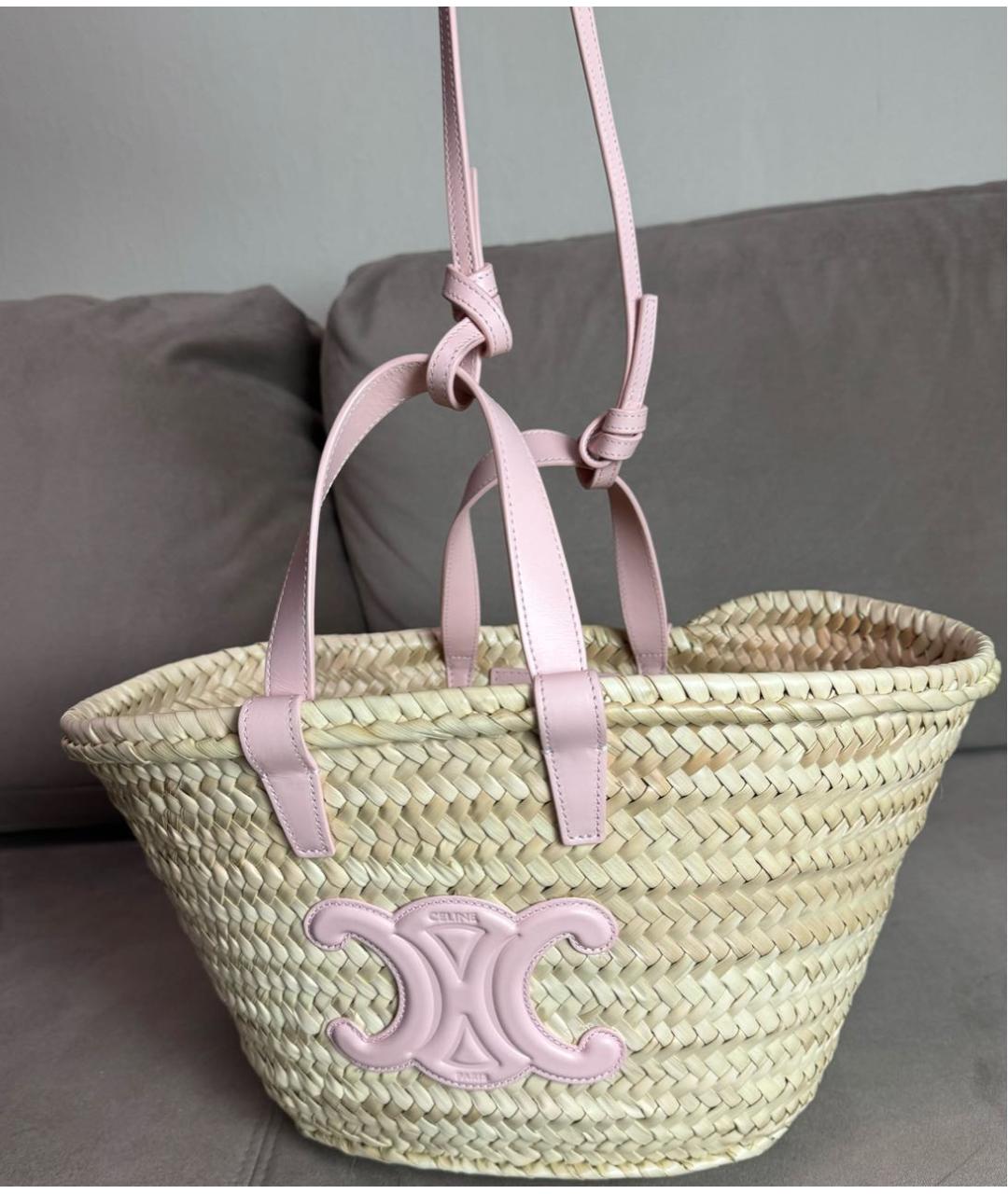 CELINE PRE-OWNED Розовая пелетеная пляжная сумка, фото 2