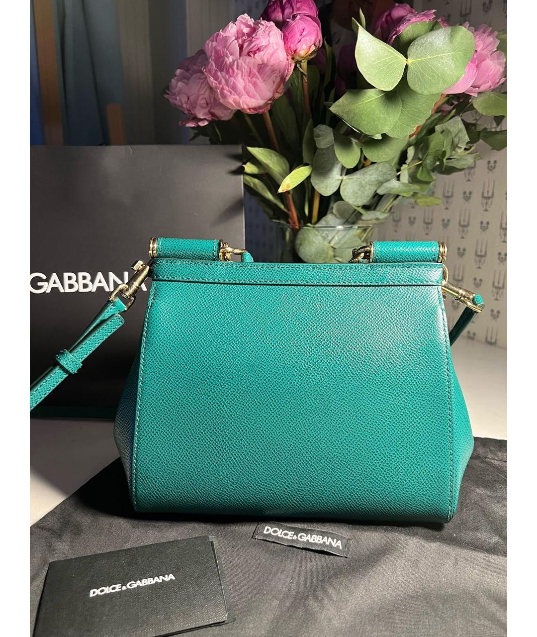 DOLCE&GABBANA Зеленая кожаная сумка с короткими ручками, фото 2