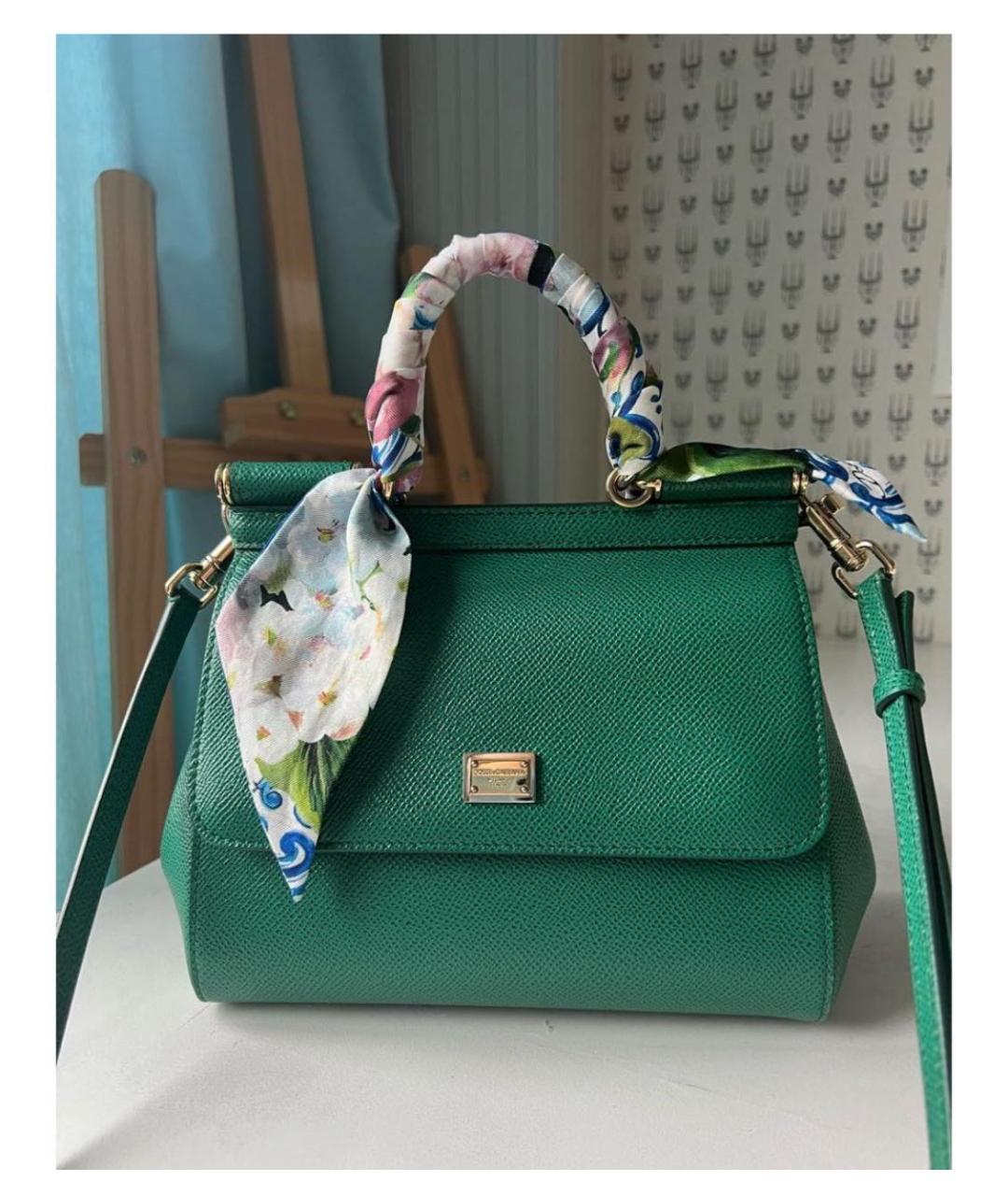 DOLCE&GABBANA Зеленая кожаная сумка с короткими ручками, фото 3