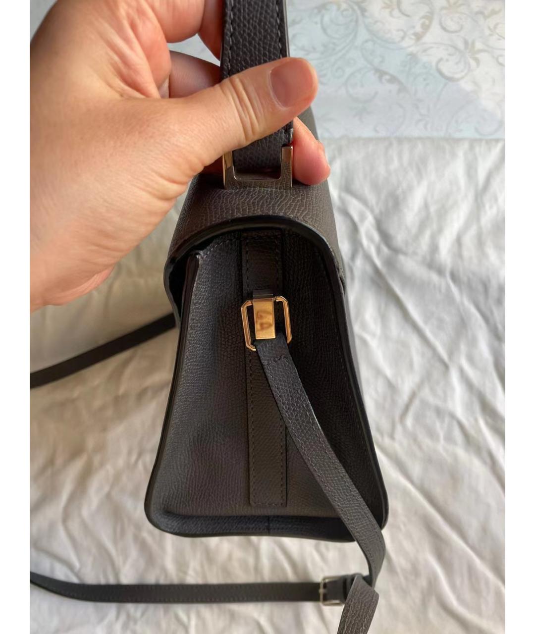 VALEXTRA Серая кожаная сумка с короткими ручками, фото 6