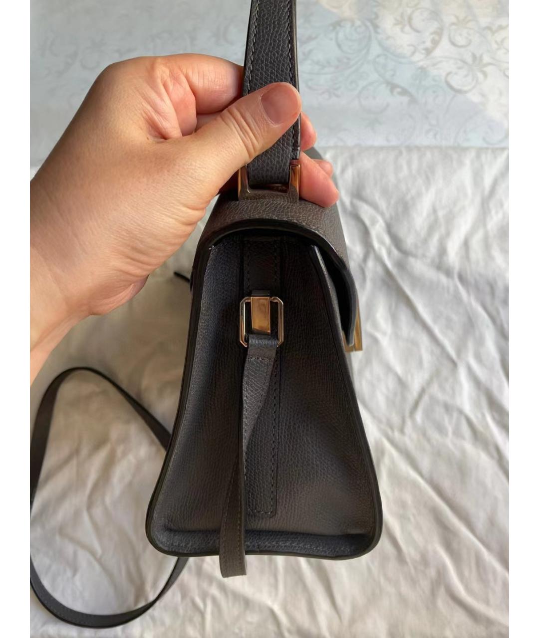 VALEXTRA Серая кожаная сумка с короткими ручками, фото 5