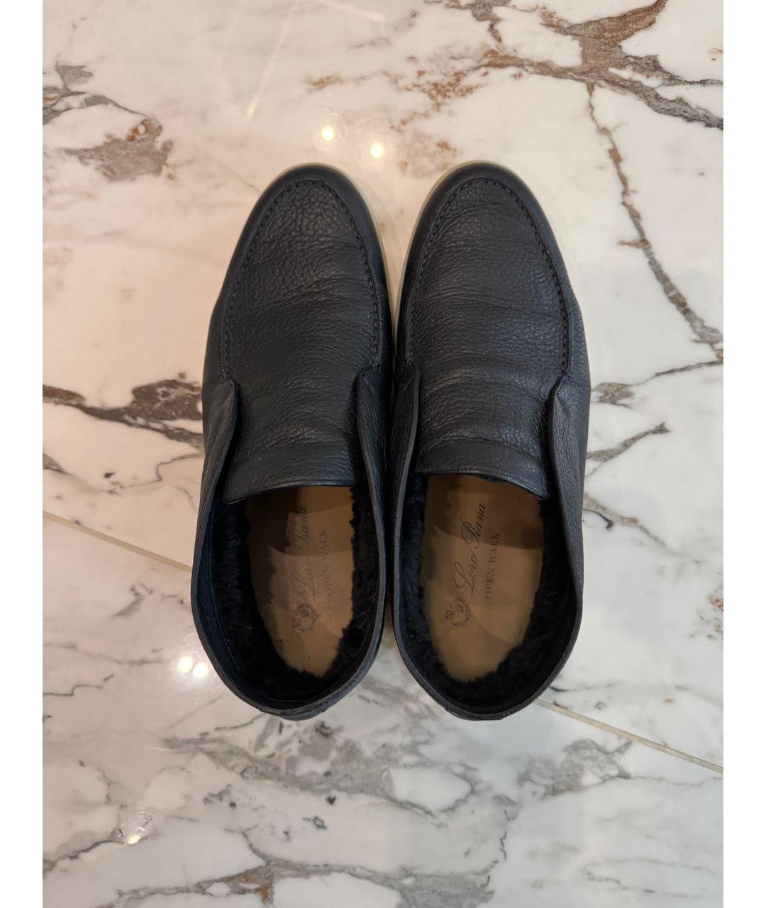 LORO PIANA Темно-синие кожаные низкие ботинки, фото 3