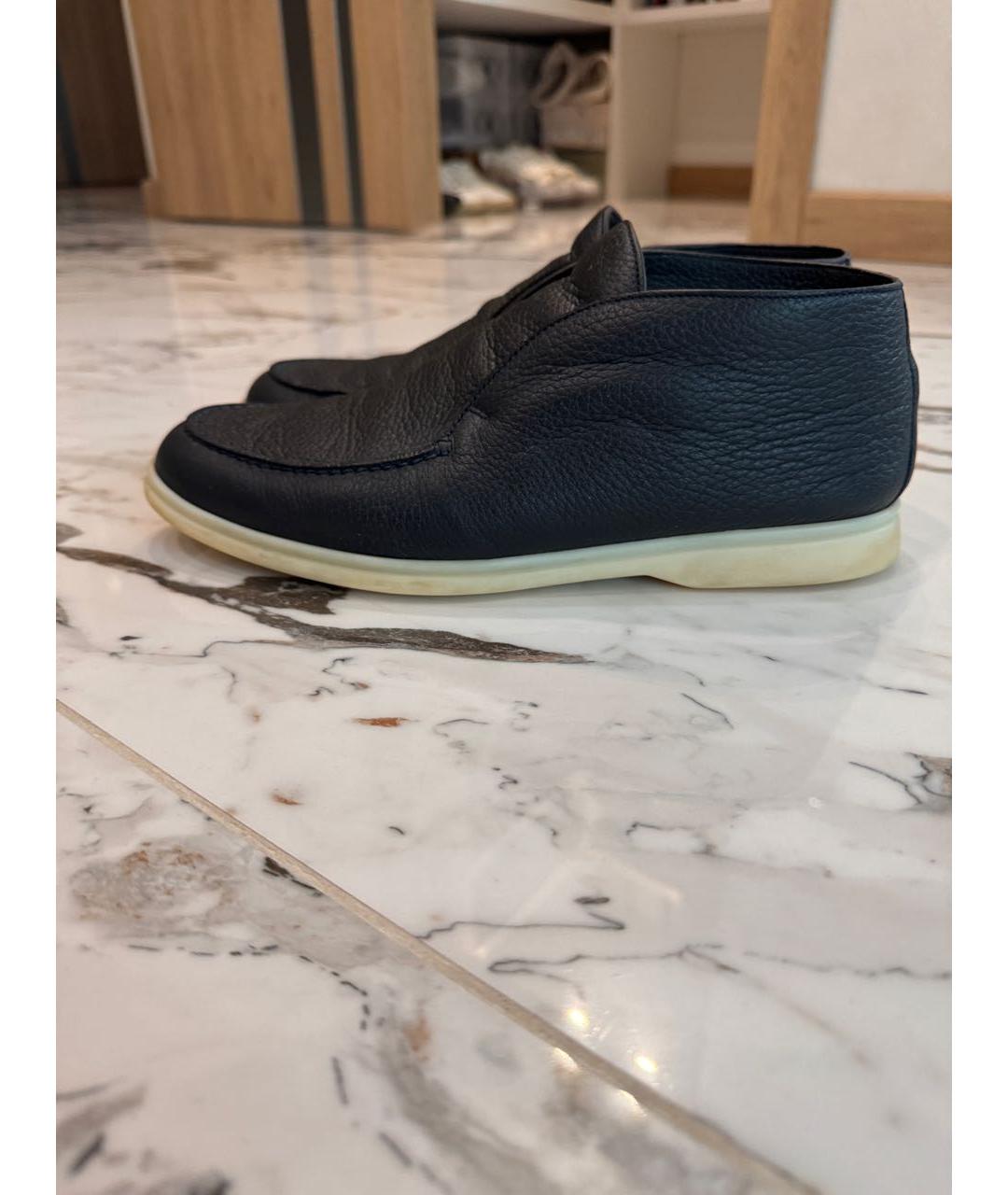 LORO PIANA Темно-синие кожаные низкие ботинки, фото 6