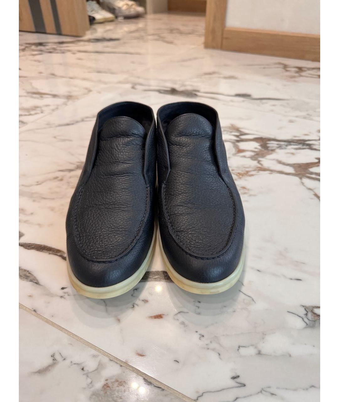 LORO PIANA Темно-синие кожаные низкие ботинки, фото 2