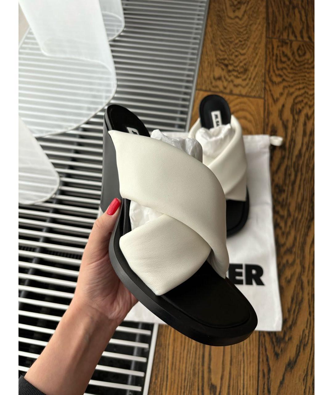 JIL SANDER Белые кожаные босоножки, фото 5