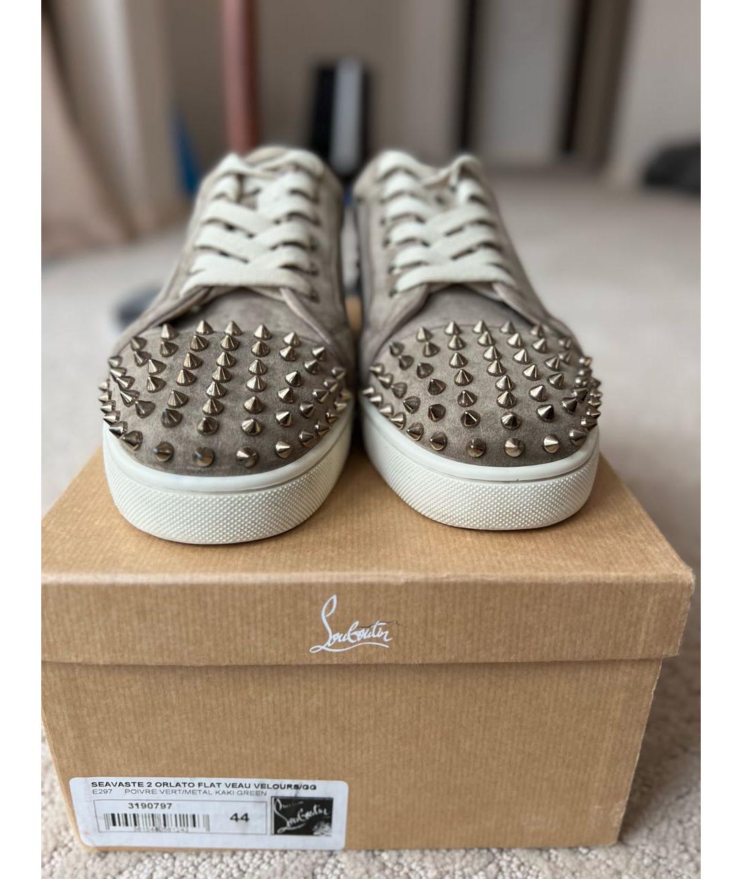 CHRISTIAN LOUBOUTIN Бежевые замшевые низкие кроссовки / кеды, фото 7