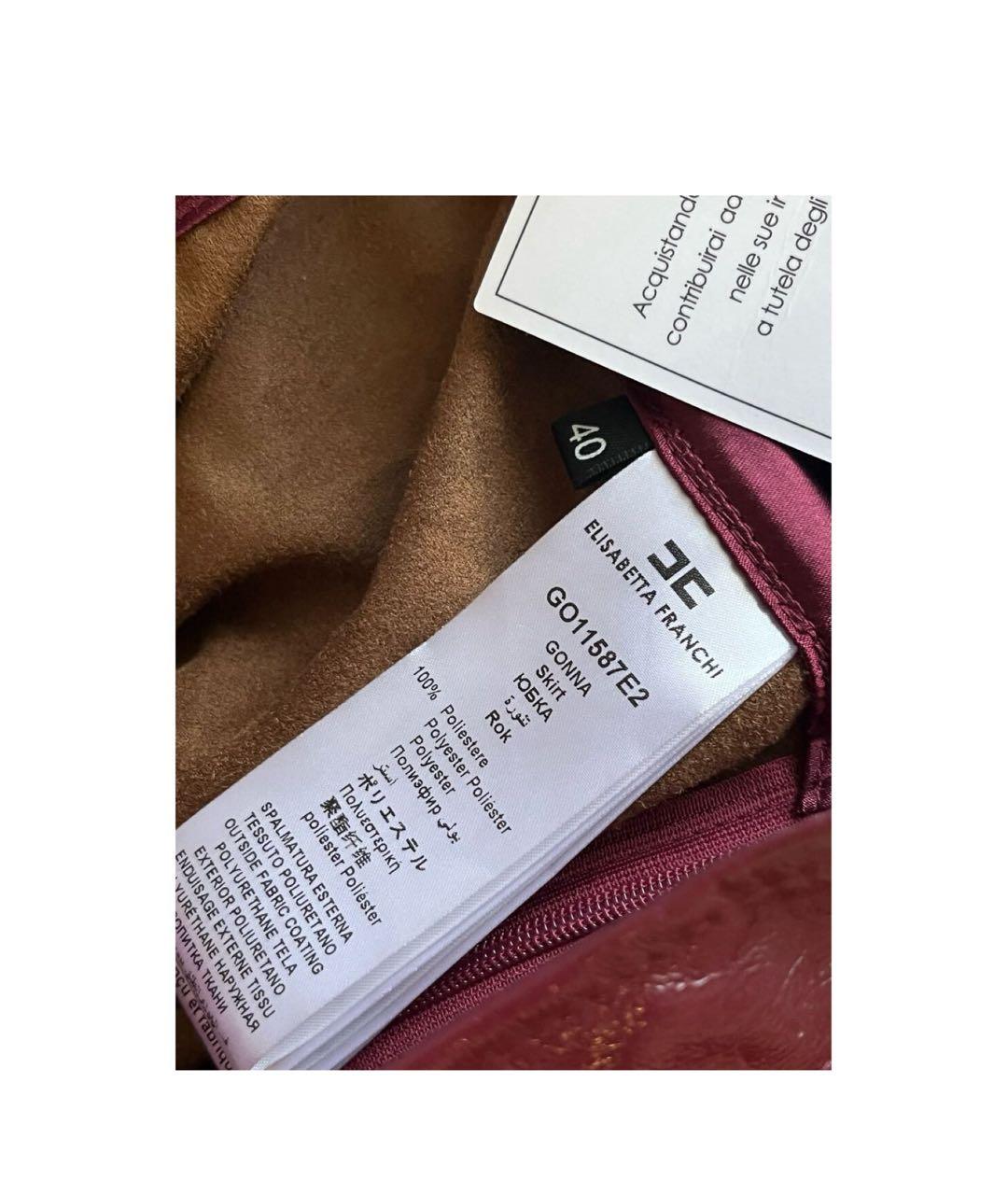 ELISABETTA FRANCHI Бордовая полиэстеровая юбка мини, фото 7