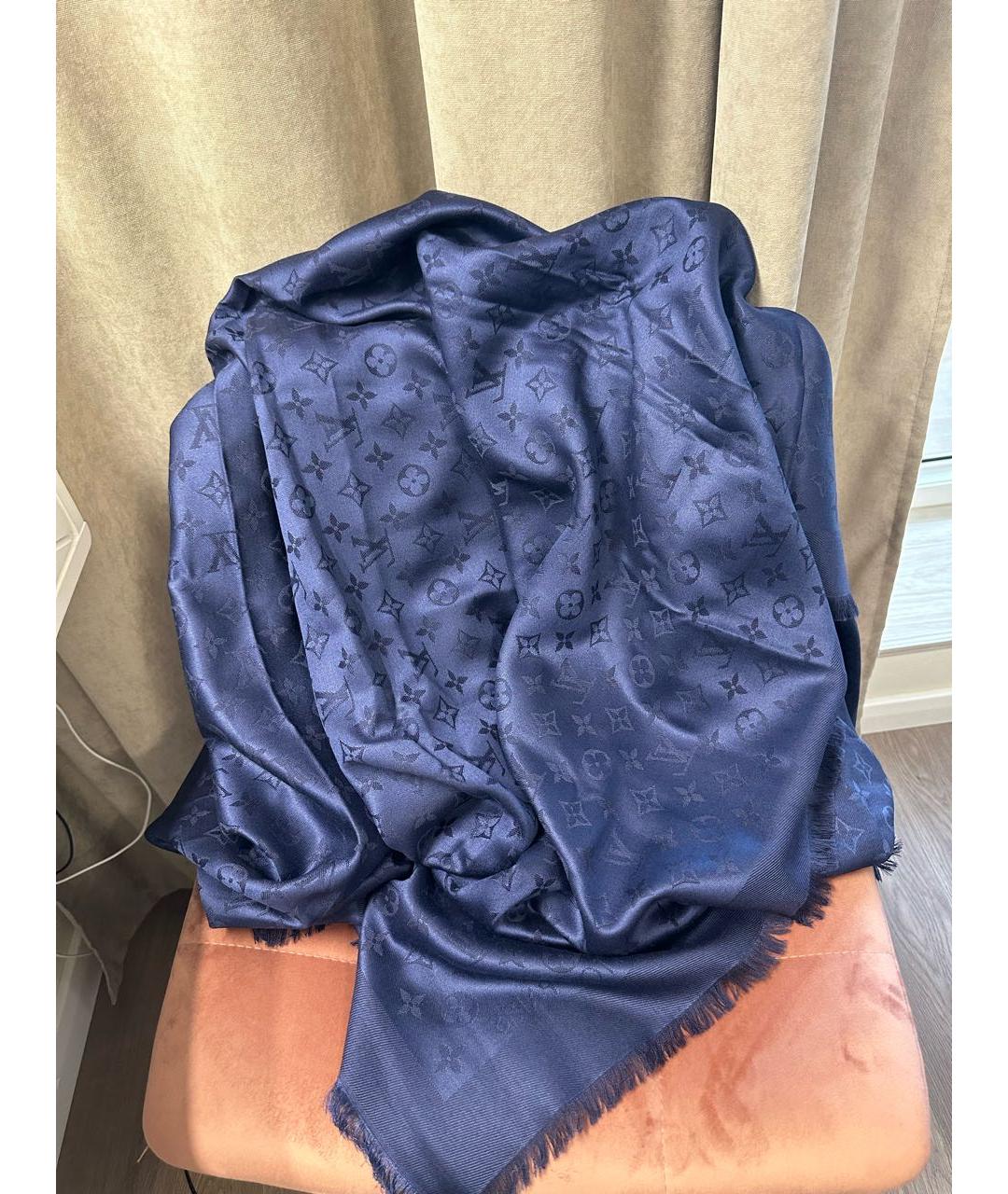 LOUIS VUITTON PRE-OWNED Темно-синий шерстяной платок, фото 2