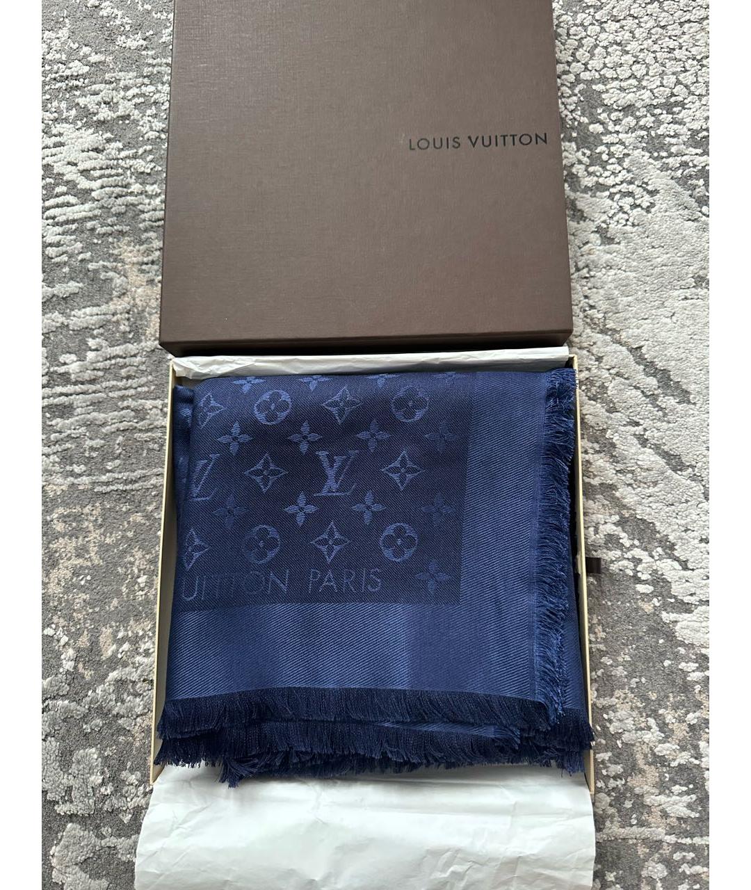 LOUIS VUITTON PRE-OWNED Темно-синий шерстяной платок, фото 4