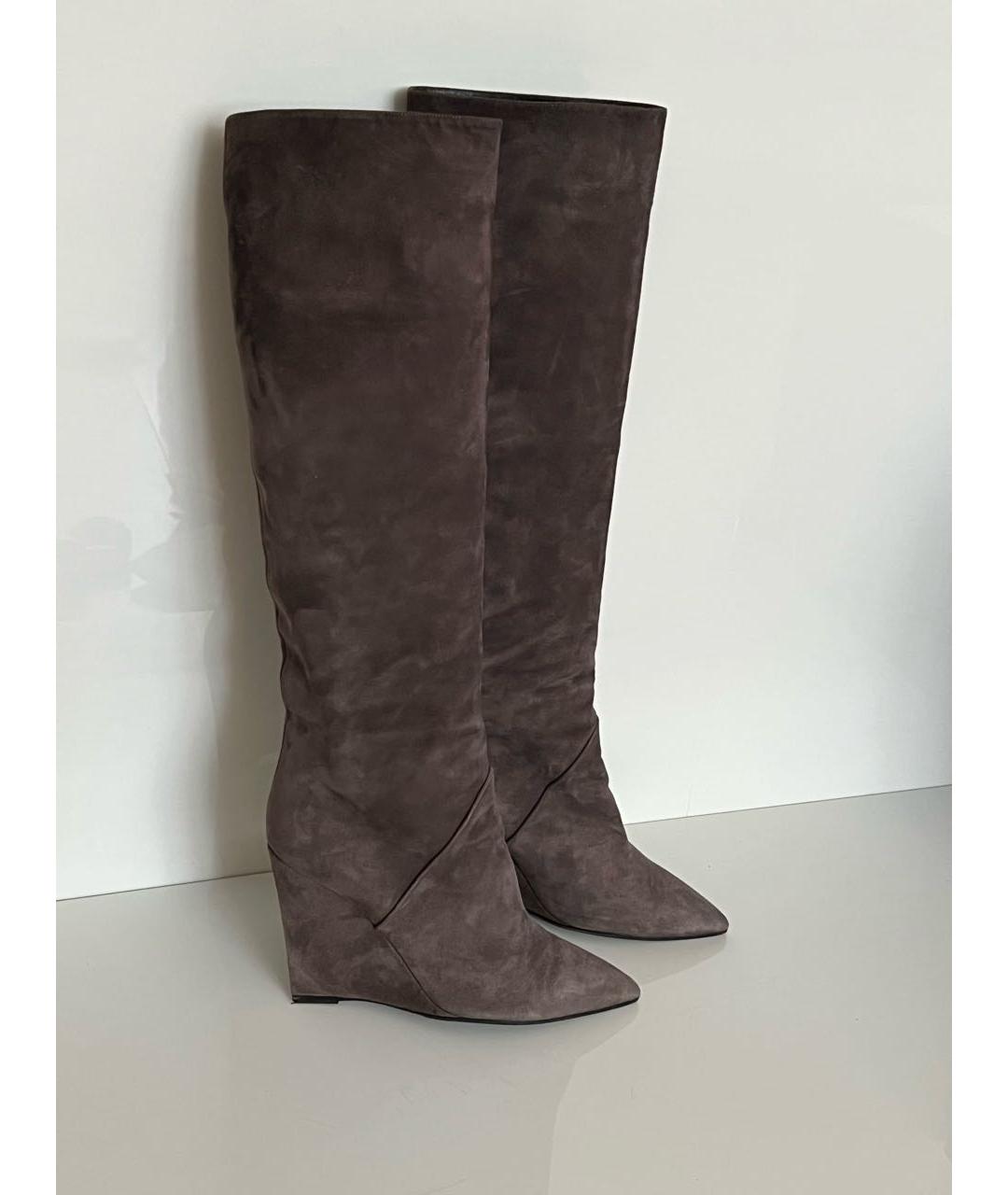 SAINT LAURENT Серые замшевые сапоги, фото 2