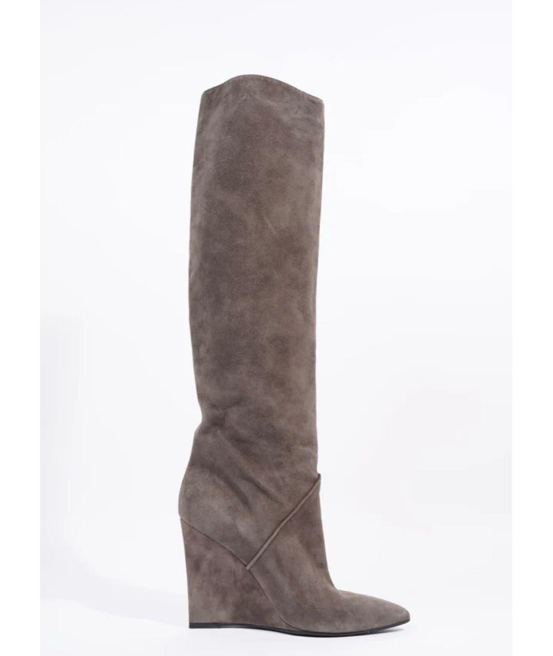 SAINT LAURENT Серые замшевые сапоги, фото 9