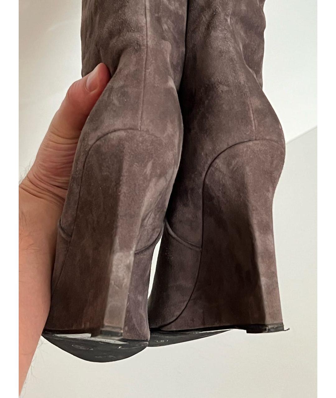 SAINT LAURENT Серые замшевые сапоги, фото 5