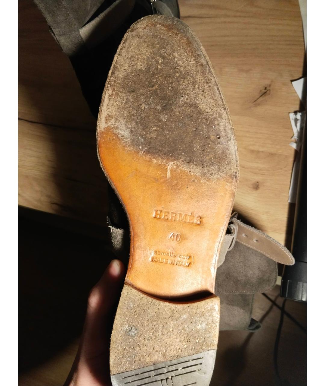 HERMES PRE-OWNED Антрацитовые замшевые высокие ботинки, фото 5