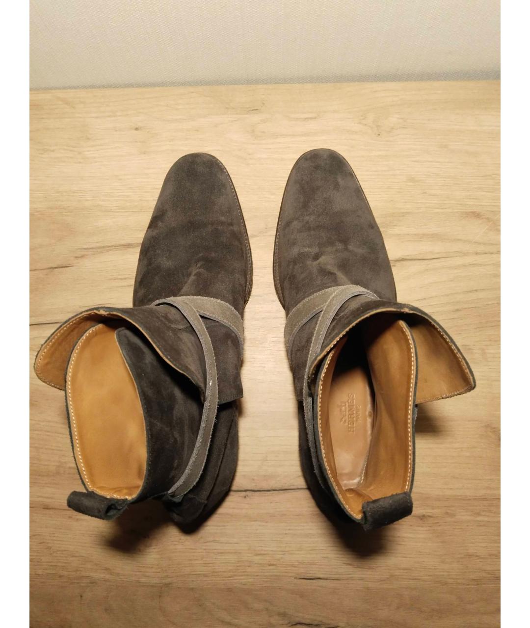 HERMES PRE-OWNED Антрацитовые замшевые высокие ботинки, фото 3